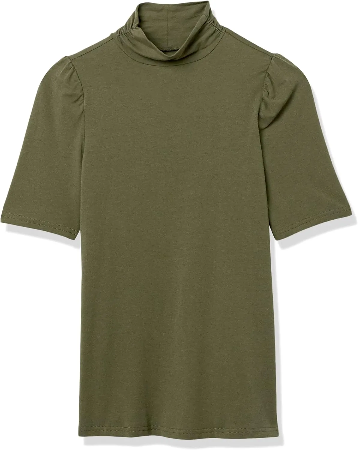Amazon Essentials Women's Cotton Modal Draped Puff Sleeve Turtleneck