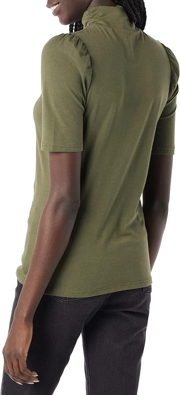 Amazon Essentials Women's Cotton Modal Draped Puff Sleeve Turtleneck