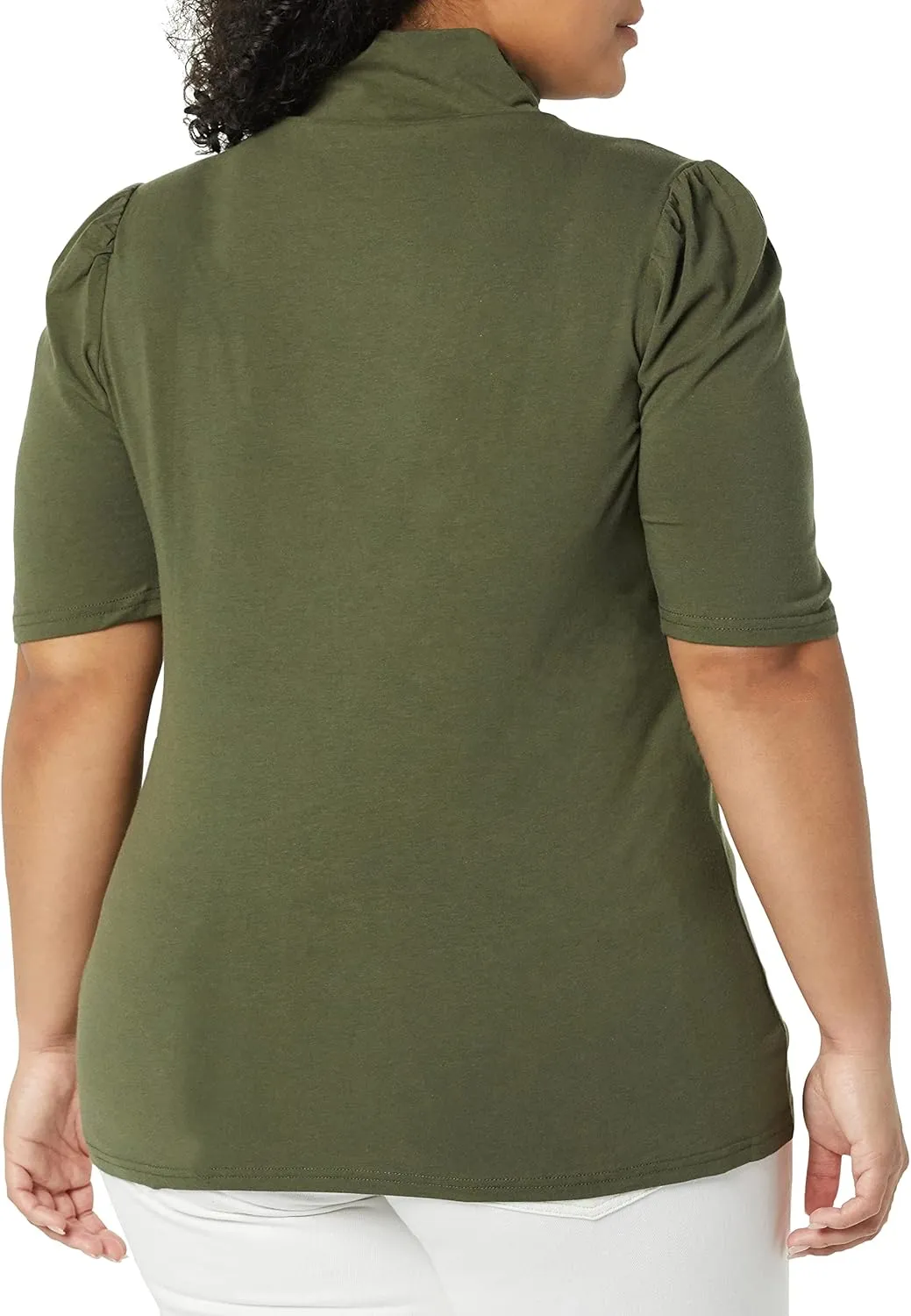 Amazon Essentials Women's Cotton Modal Draped Puff Sleeve Turtleneck