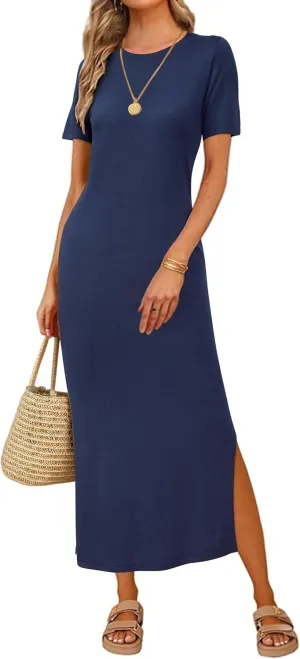 Arach&Cloz Women's Wool Blend Lightweight Summer Casual T Shirts Maxi Dress 2025