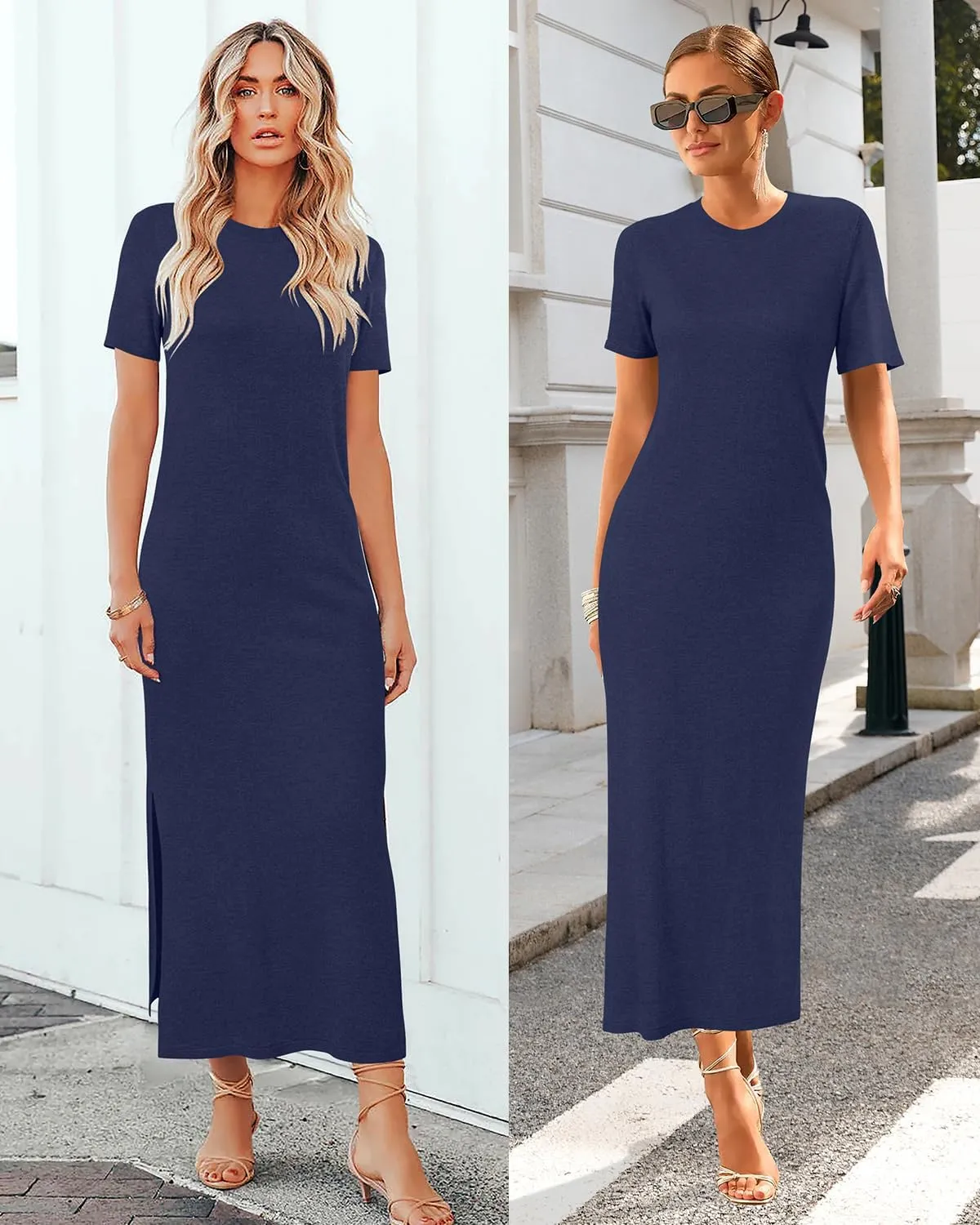 Arach&Cloz Women's Wool Blend Lightweight Summer Casual T Shirts Maxi Dress 2025
