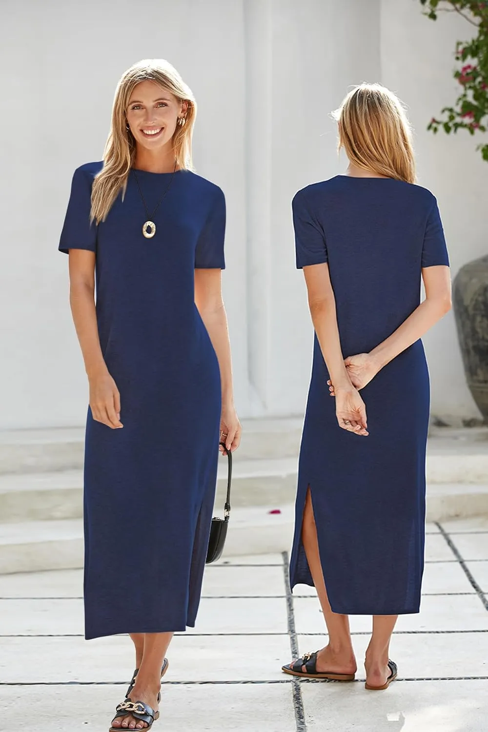 Arach&Cloz Women's Wool Blend Lightweight Summer Casual T Shirts Maxi Dress 2025