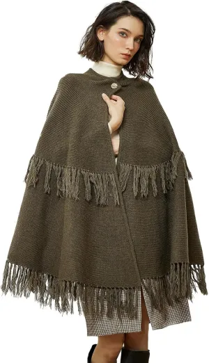 BEAUTELICATE Women's Poncho Cape Vintage Knitted Tassel Warm Winter Autumn Coat Sweater Cape Cardigan Sweater