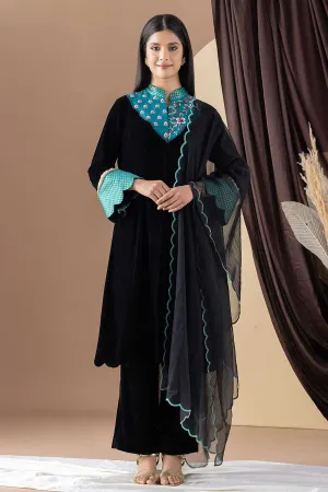 Black Embroidered Kalidar Kurta Set