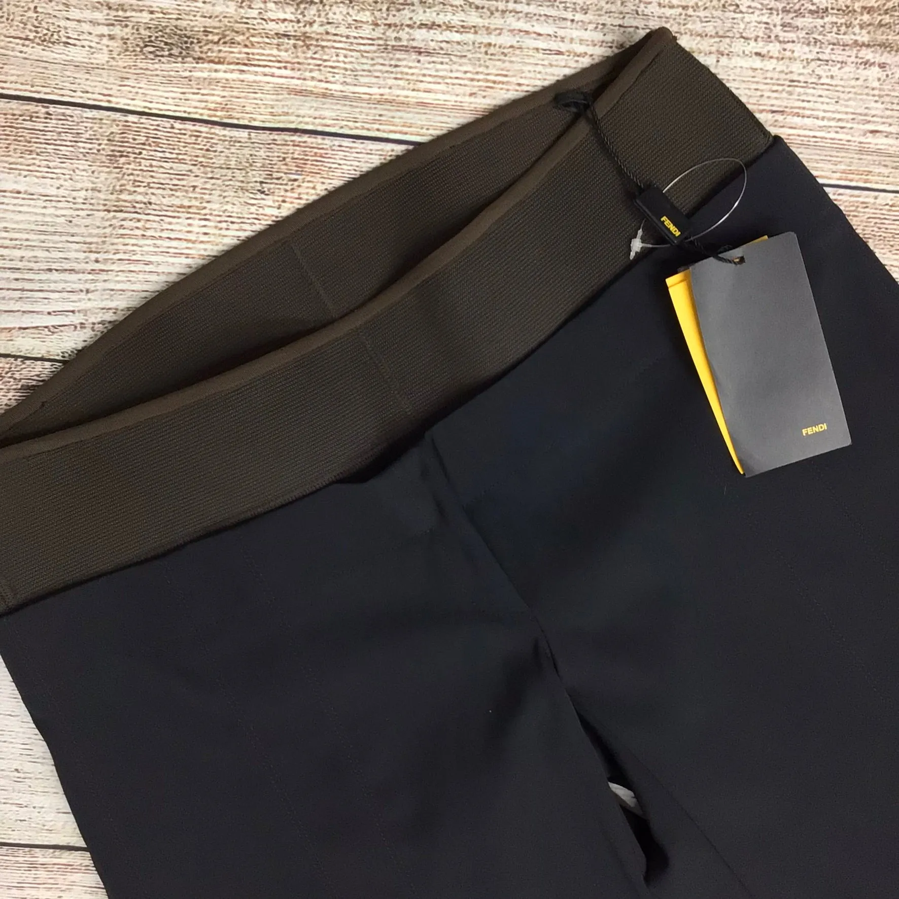 BNWT Fendi Blue Lana Compact Stretch Wool Blend Wide Leg Trousers Size 12 (40)