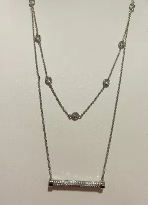 DOUBLE LAYERED CZ STONE BAR NECKLACE