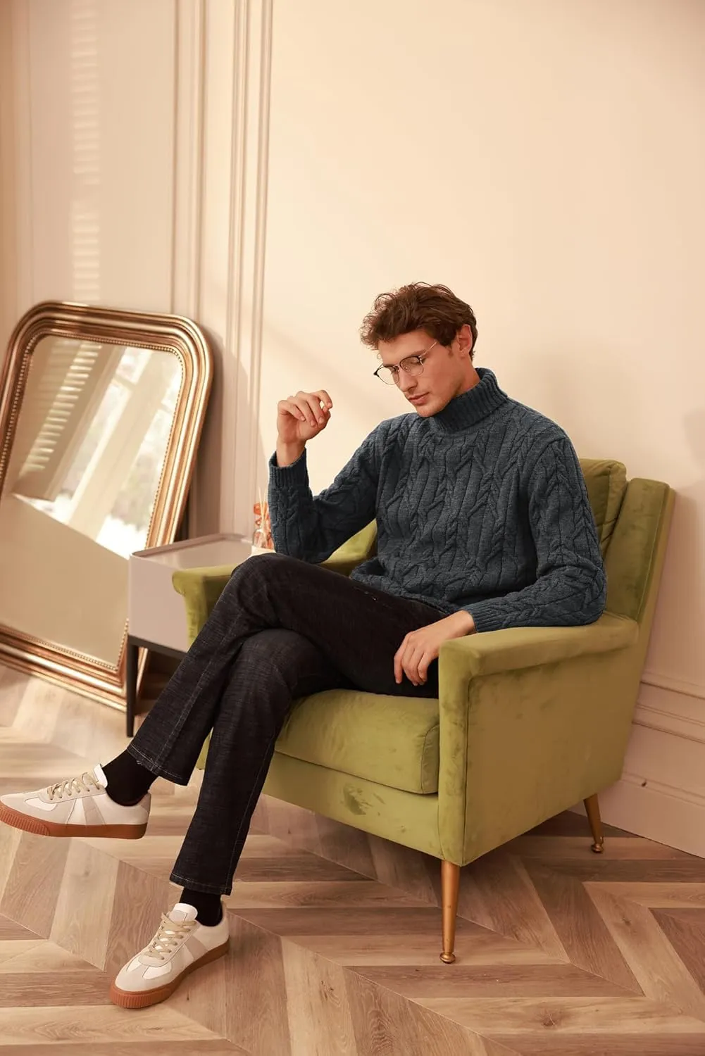 GRACE KARIN Men's Turtneck Pullover Sweaters Long Sleeve Solid Color Twisted Knit Sweater