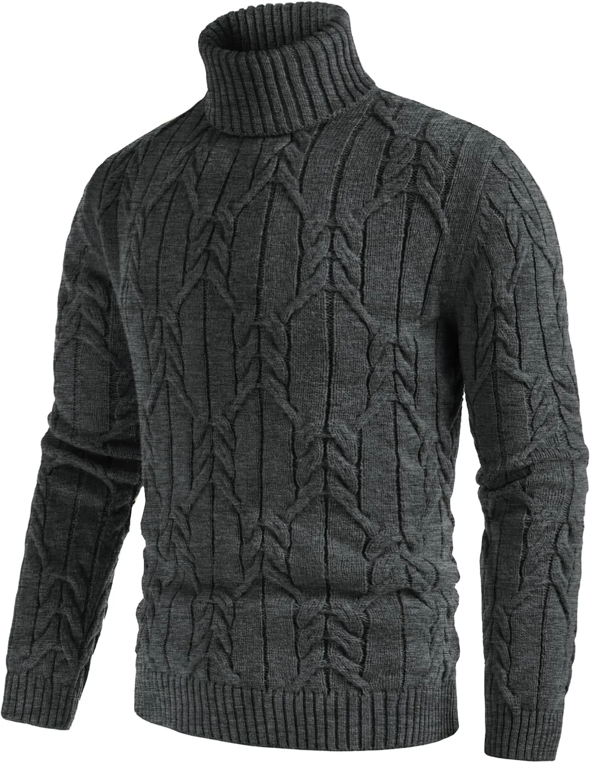 GRACE KARIN Men's Turtneck Pullover Sweaters Long Sleeve Solid Color Twisted Knit Sweater
