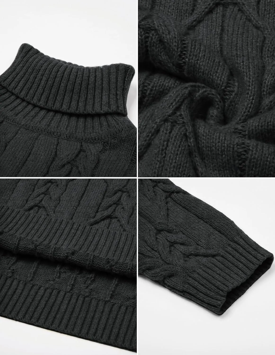 GRACE KARIN Men's Turtneck Pullover Sweaters Long Sleeve Solid Color Twisted Knit Sweater