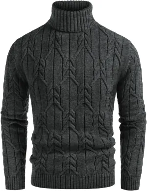 GRACE KARIN Men's Turtneck Pullover Sweaters Long Sleeve Solid Color Twisted Knit Sweater