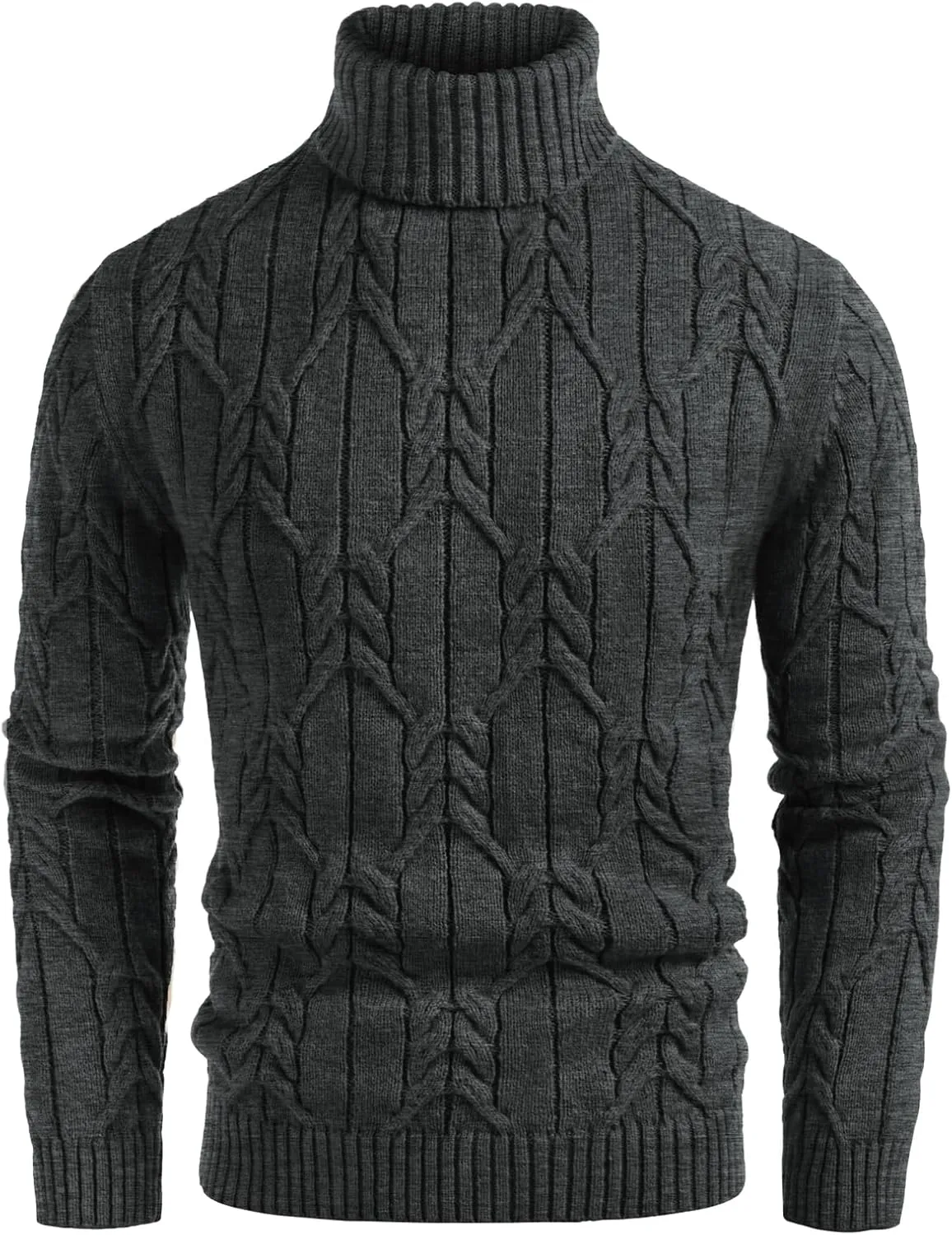 GRACE KARIN Men's Turtneck Pullover Sweaters Long Sleeve Solid Color Twisted Knit Sweater