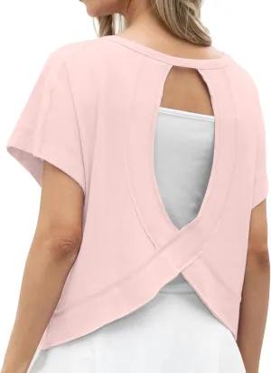 GRECERELLE Women's Open Back Workout Tops Backless Athletic Shirts Casual Crop Running Tee Y2k Yoga