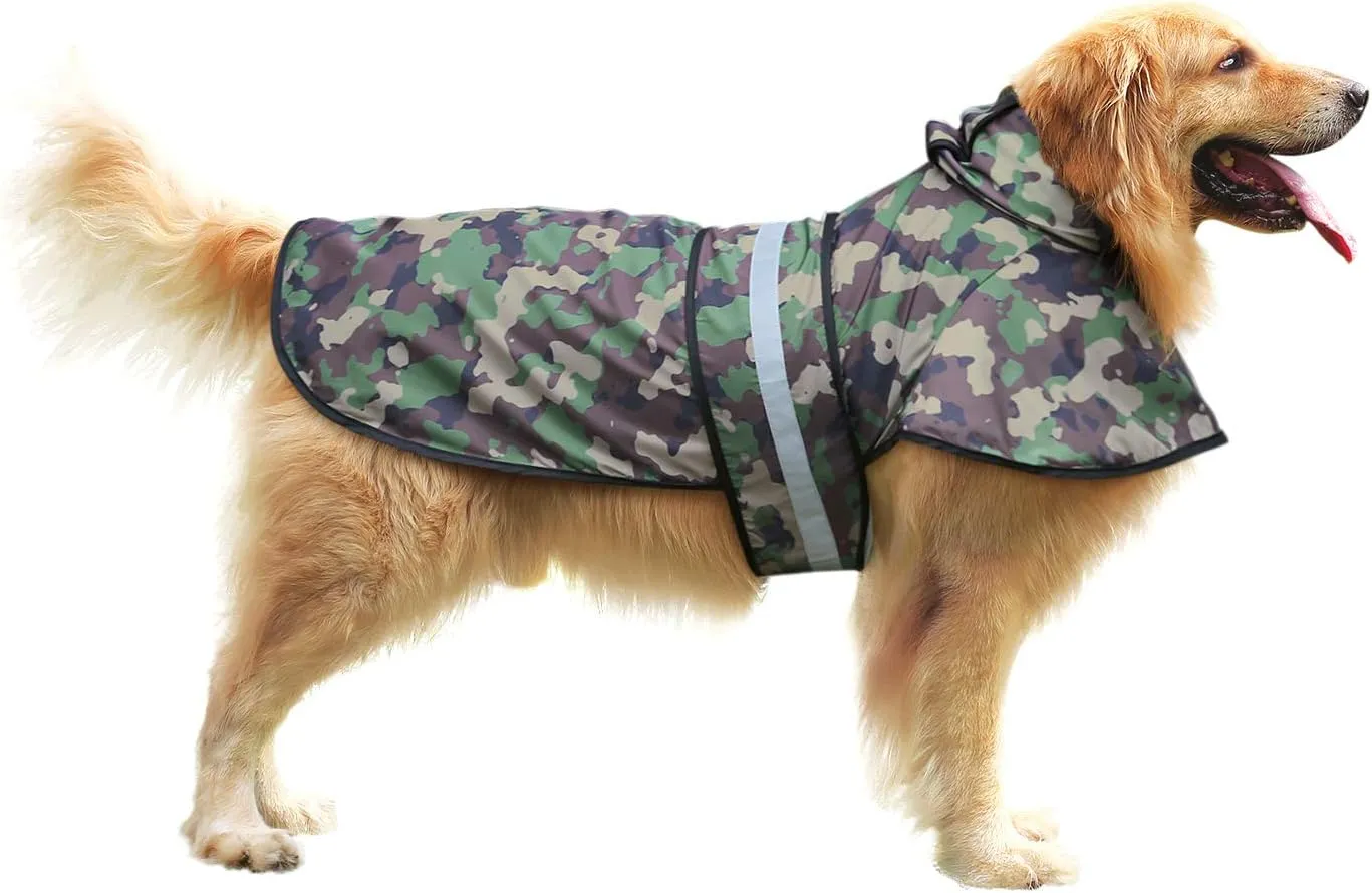 HDE Dog Raincoat Hooded Slicker Poncho for Small to X-Large Dogs and Puppies Camo - L