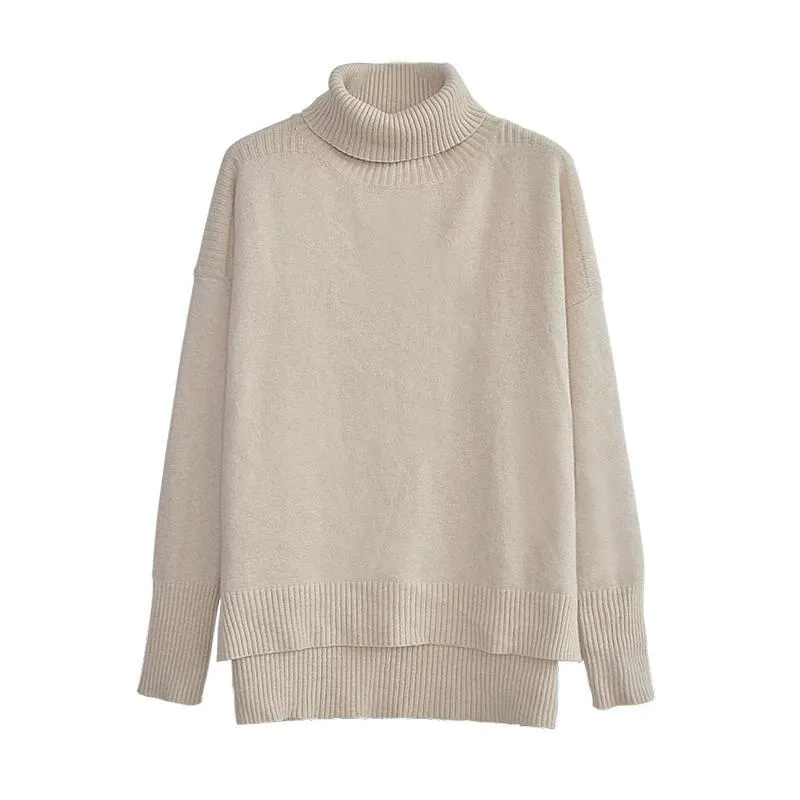 High Neck Long Ribbed Knit Sweater