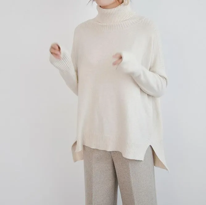 High Neck Long Ribbed Knit Sweater