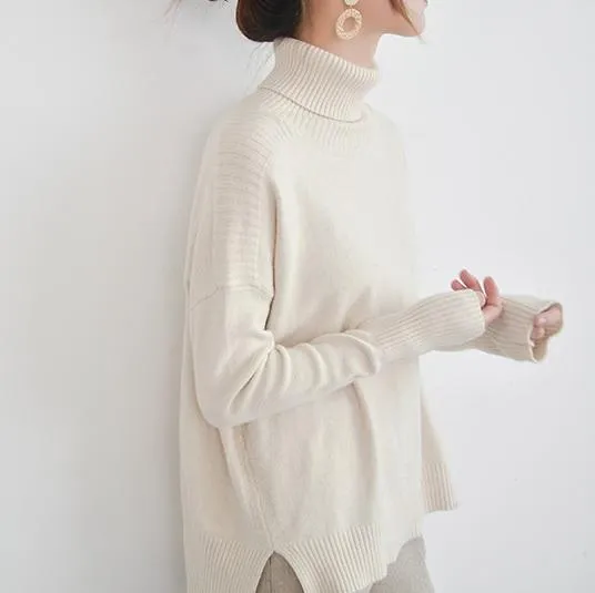 High Neck Long Ribbed Knit Sweater