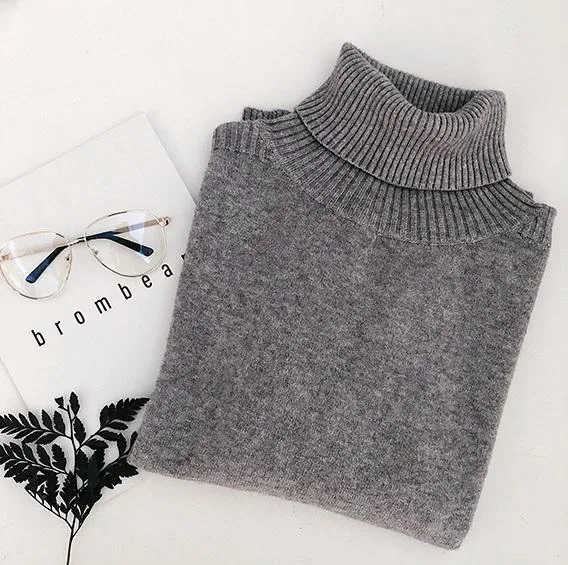 High Neck Long Ribbed Knit Sweater