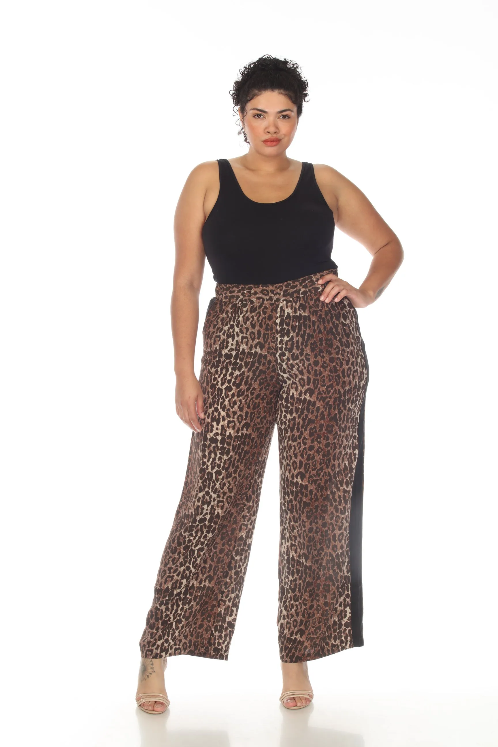 Johnny Was Workshop Animal Print Silk Pull On Palazzo Pants Boho Chic W64720