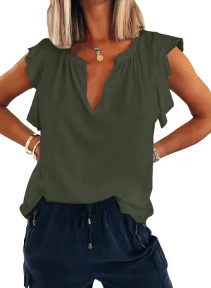 Kikula Womens Summer Tops Cute Trendy Ruffle Cap Sleeve T Shirts V Neck Tops Dressy Casual