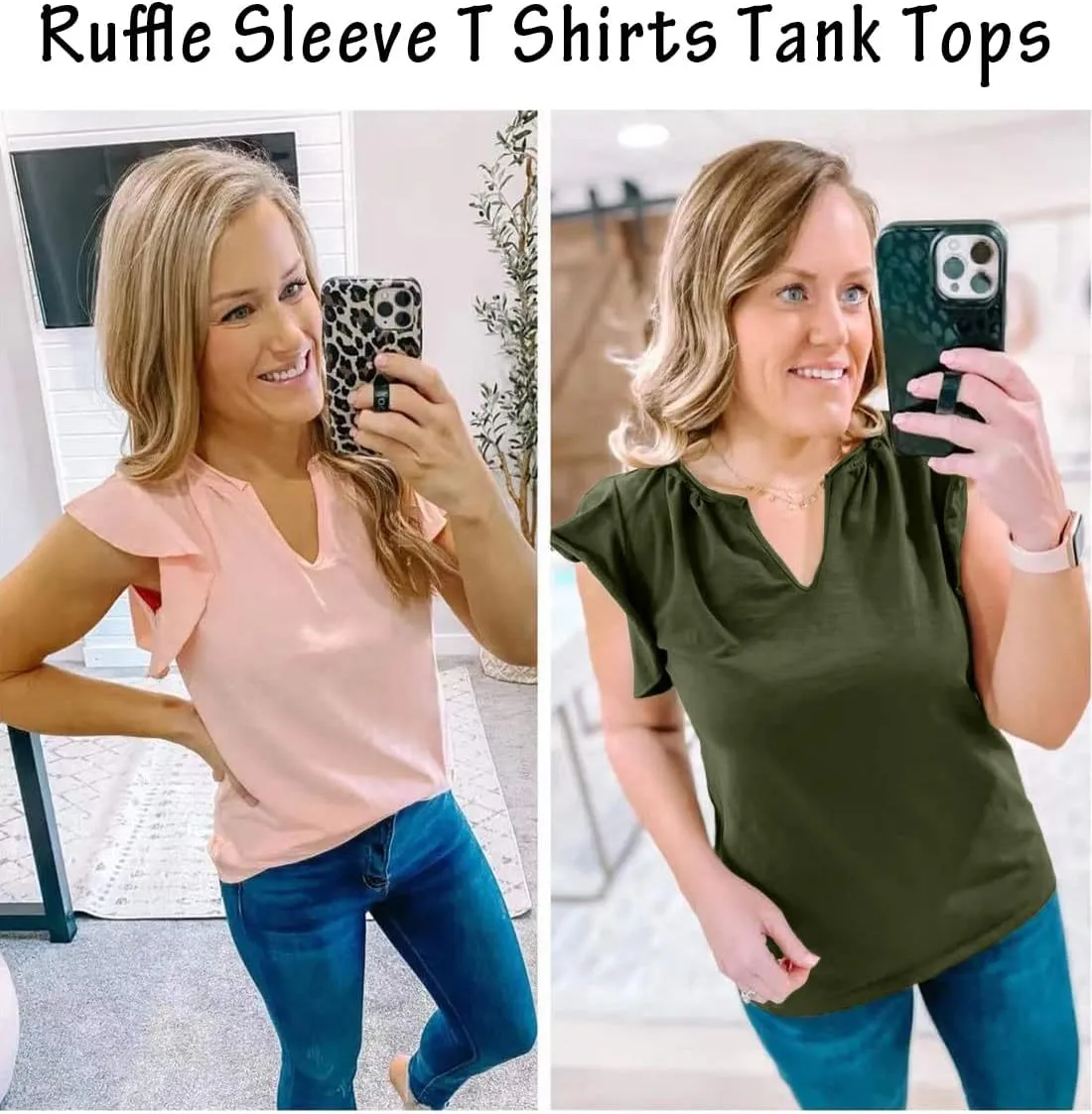 Kikula Womens Summer Tops Cute Trendy Ruffle Cap Sleeve T Shirts V Neck Tops Dressy Casual
