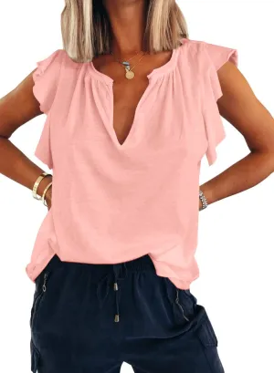 Kikula Womens Summer Tops Cute Trendy Ruffle Cap Sleeve T Shirts V Neck Tops Dressy Casual