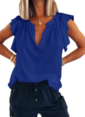 Kikula Womens Summer Tops Cute Trendy Ruffle Cap Sleeve T Shirts V Neck Tops Dressy Casual