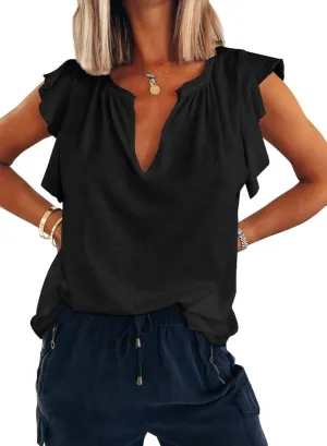 Kikula Womens Summer Tops Cute Trendy Ruffle Cap Sleeve T Shirts V Neck Tops Dressy Casual