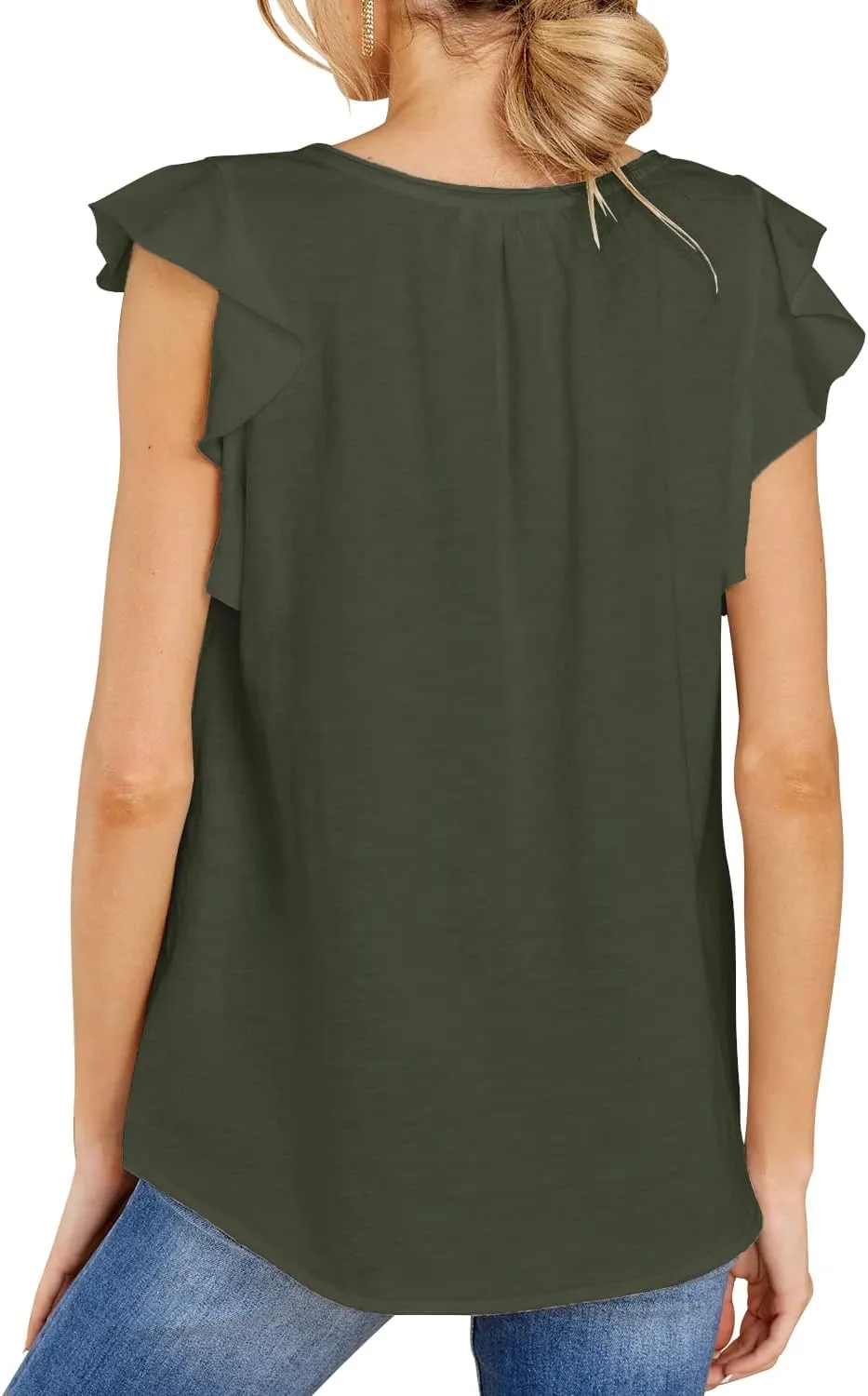 Kikula Womens Summer Tops Cute Trendy Ruffle Cap Sleeve T Shirts V Neck Tops Dressy Casual