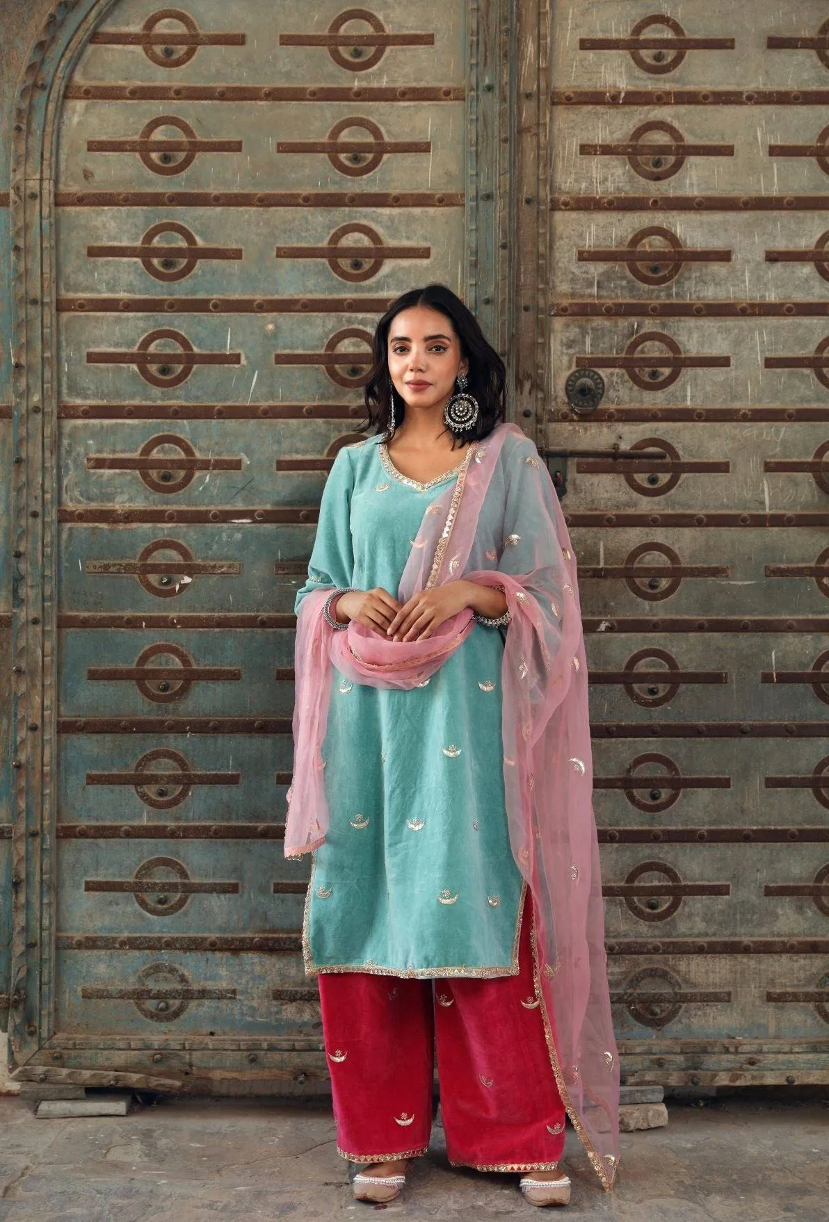 Light Blue Kurta Palazzo Set with Dupatta