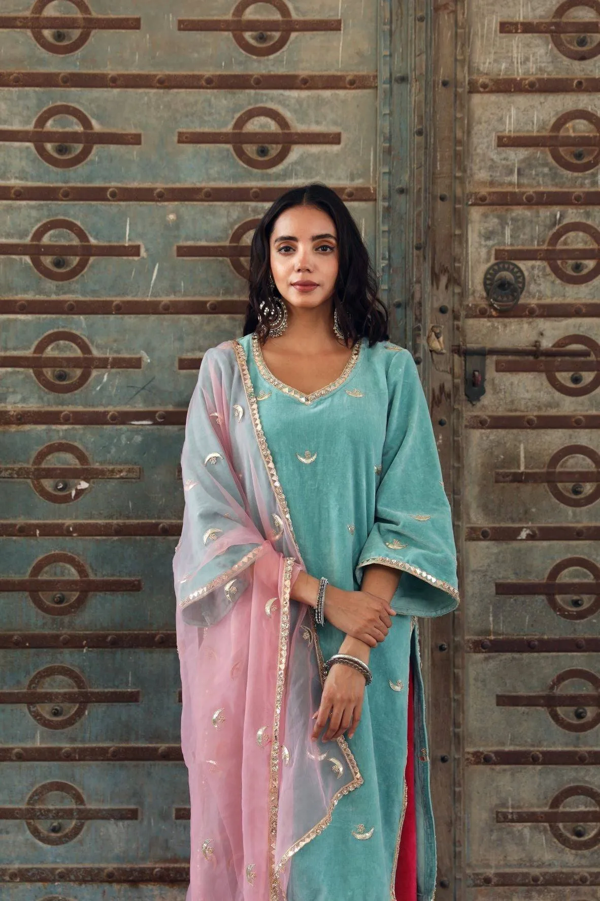 Light Blue Kurta Palazzo Set with Dupatta