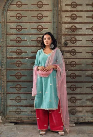 Light Blue Kurta Palazzo Set with Dupatta