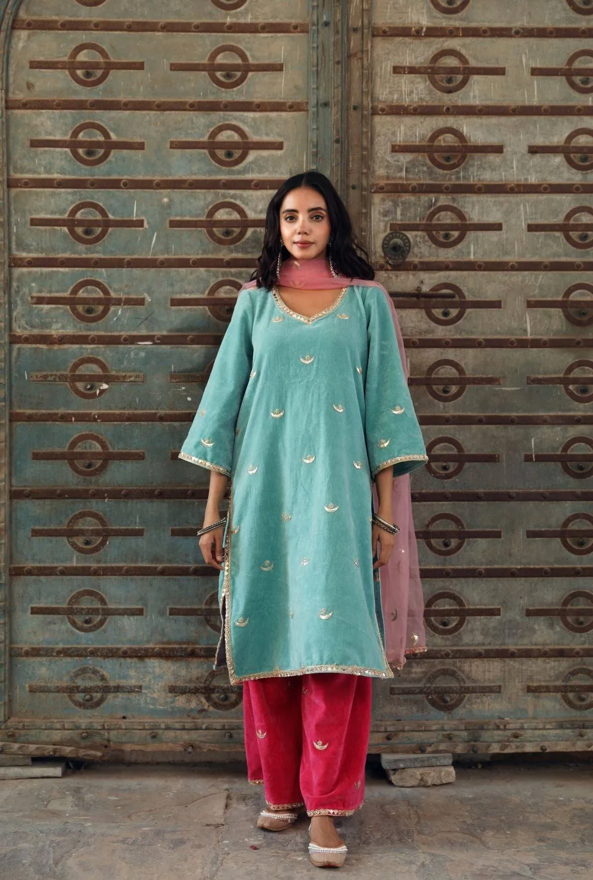 Light Blue Kurta Palazzo Set with Dupatta