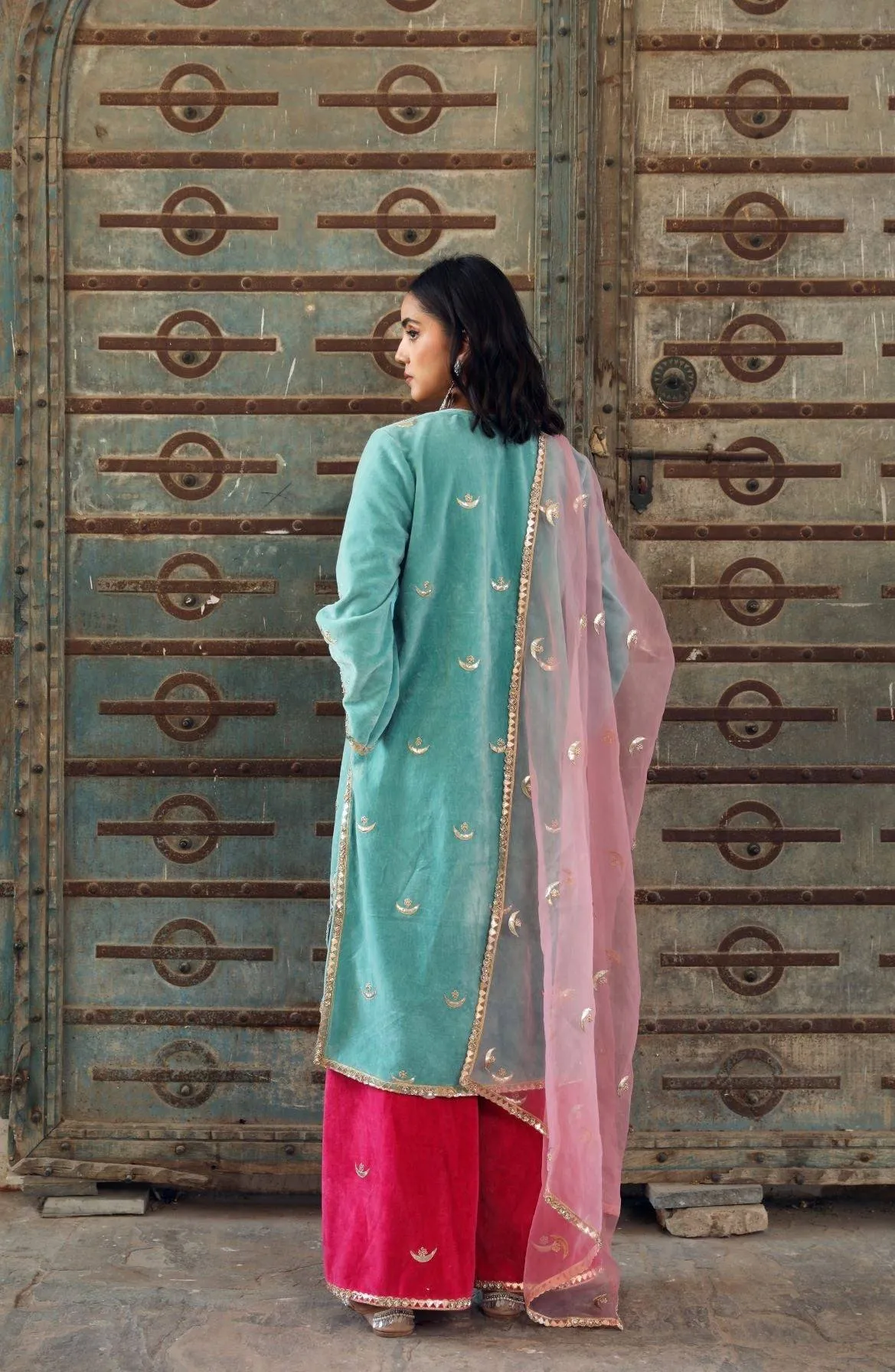 Light Blue Kurta Palazzo Set with Dupatta