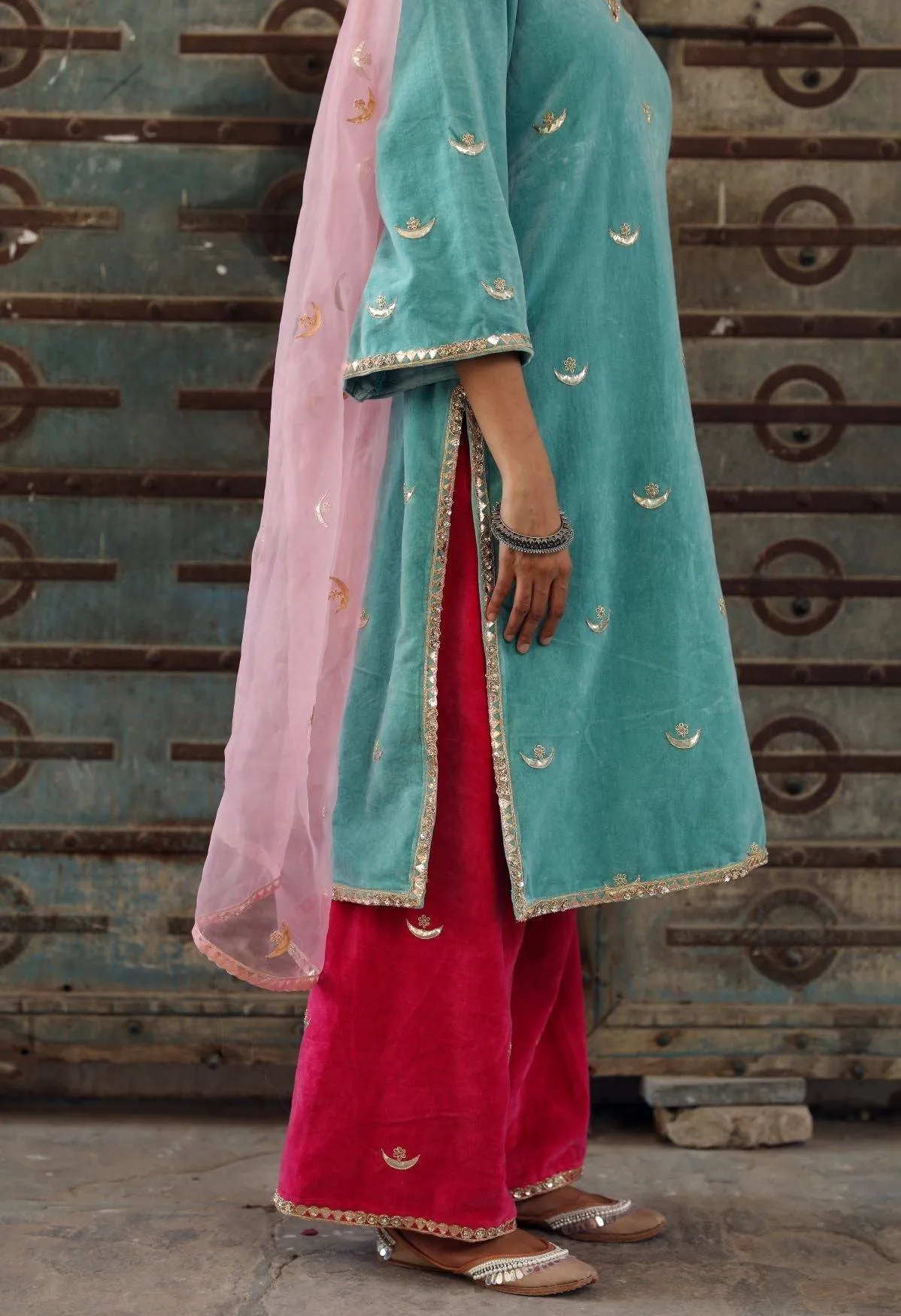 Light Blue Kurta Palazzo Set with Dupatta