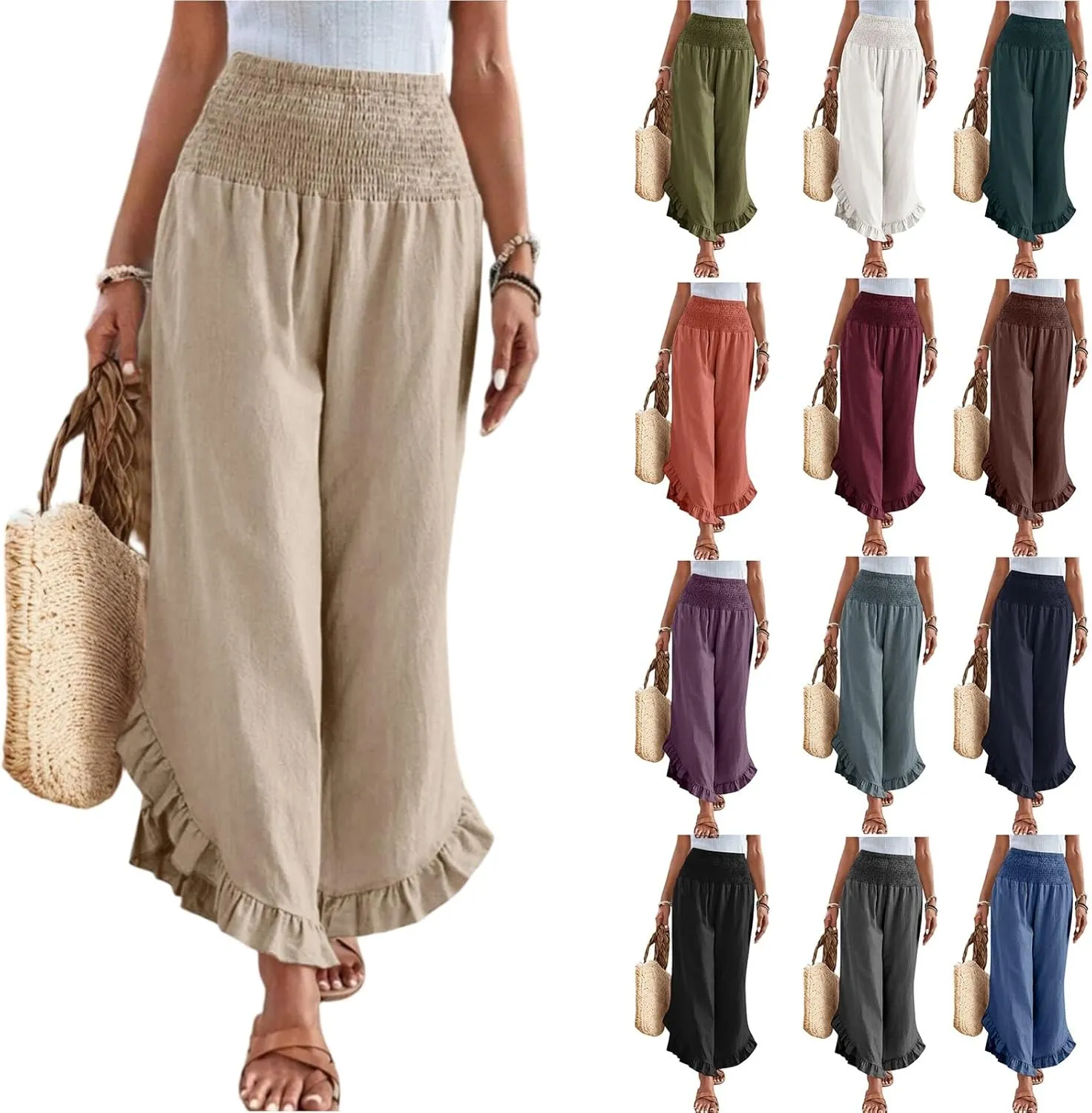 Linen Pants Women Summer Boho Wide Leg High Waist Lounge Palazzo Pant 2025 Casual Beach Vacation Outfits