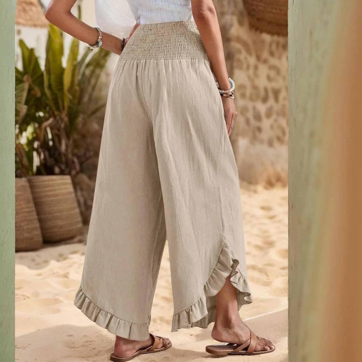 Linen Pants Women Summer Boho Wide Leg High Waist Lounge Palazzo Pant 2025 Casual Beach Vacation Outfits