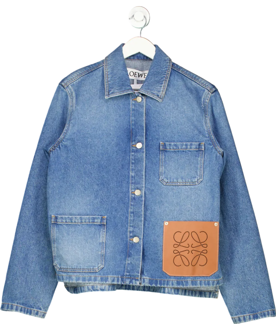 Loewe Blue Anagram Leather-trimmed Denim Jacket In Blue Denim UK L