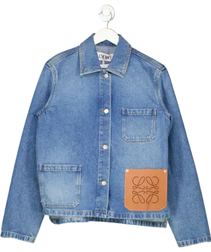Loewe Blue Anagram Leather-trimmed Denim Jacket In Blue Denim UK L