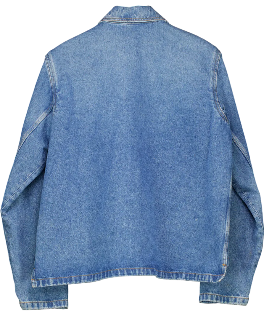 Loewe Blue Anagram Leather-trimmed Denim Jacket In Blue Denim UK L
