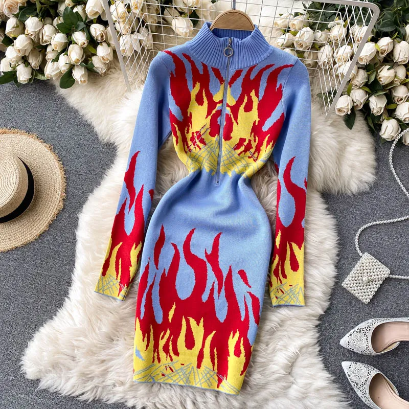 Lumi Flame Print Sweater Dress