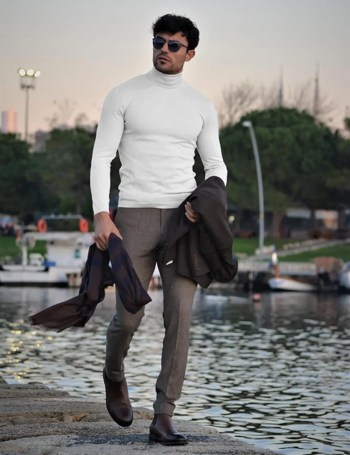 Mens Mock Neck T Shirts Pullover High Neck Turtleneck Premium Long Sleeve Sweaters for Men