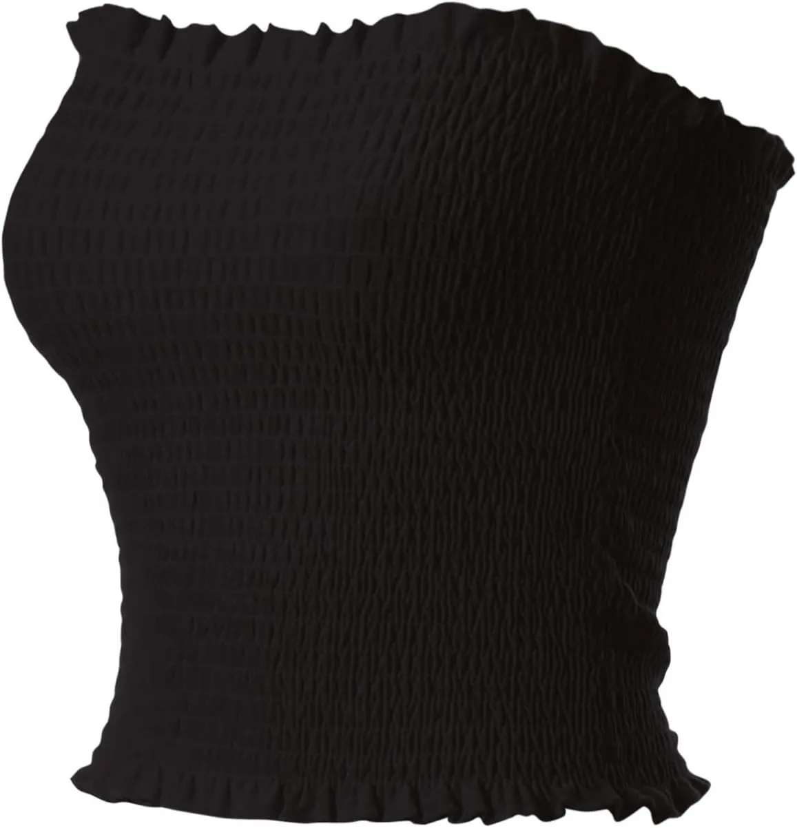 MixMatchy Women's Ruffled Smocking Crop Tube Tops Summer Casual Bandeau Top