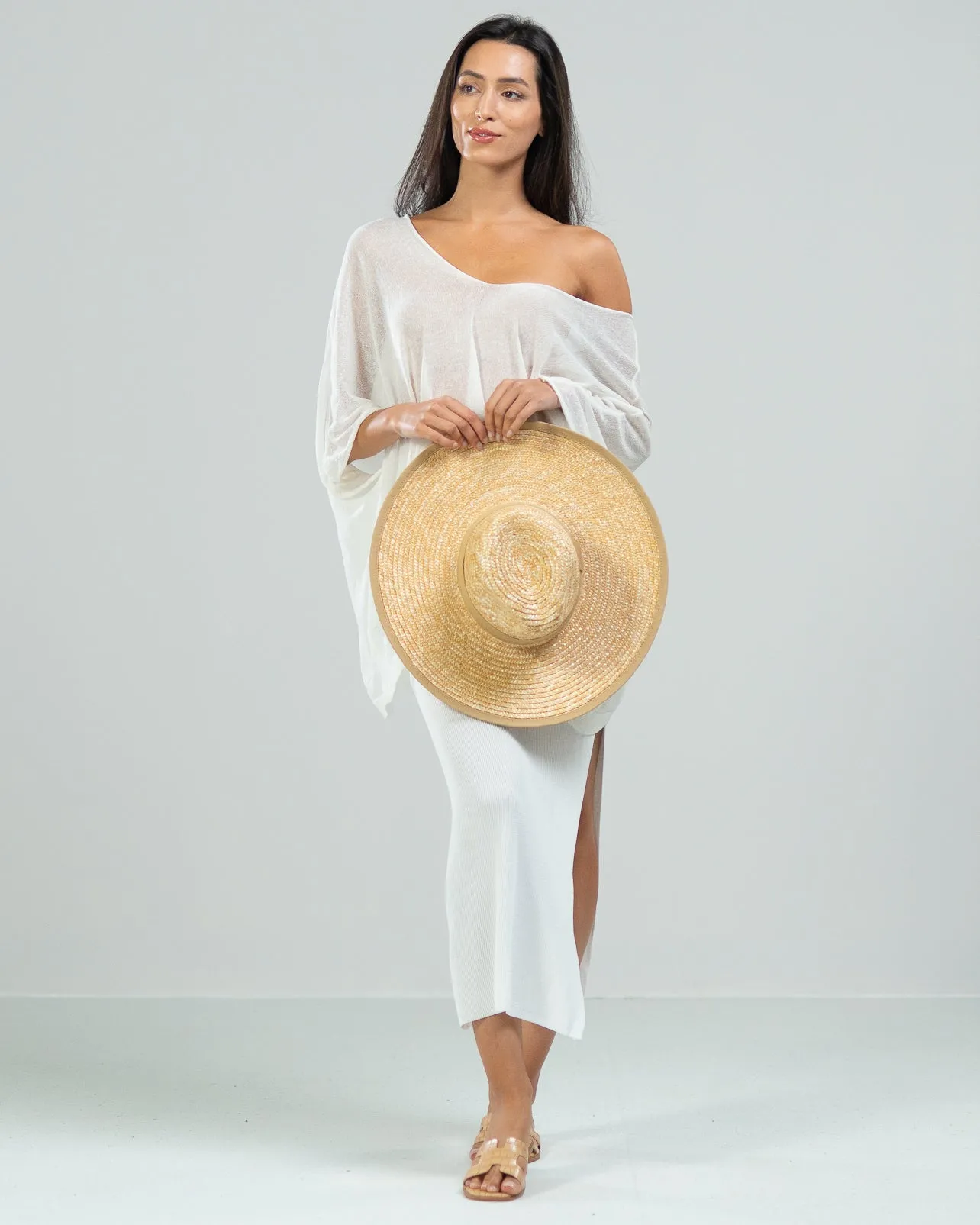 RESTOCKED | Side Split Elastic Waist Knitted Midi Skirt | White