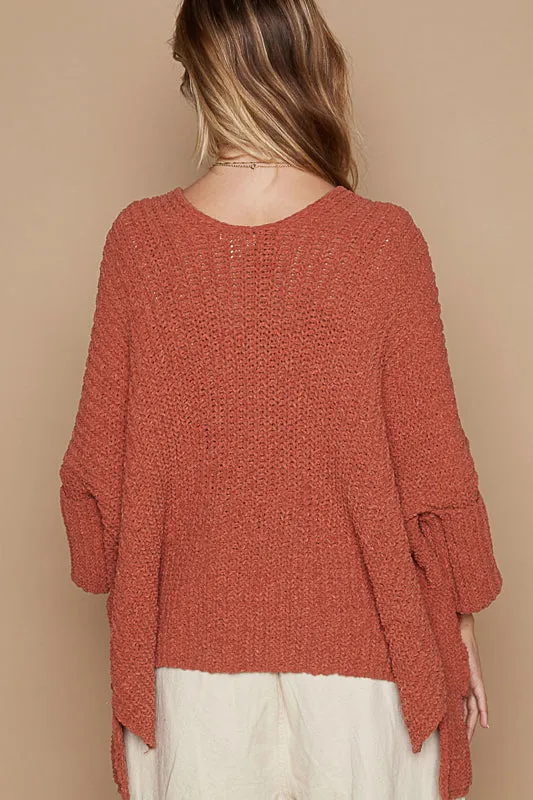 Wide Cuff Sleeve Chunky Knit Cardigan by POL - Brick