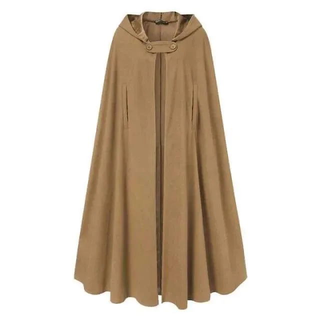 Women Stylish Long Cape Cloak Hooded Coat