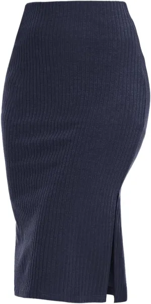 Women's Knee Length Knit Pencil Skirt Stretchy Side Slit Bodycon Midi Skirt