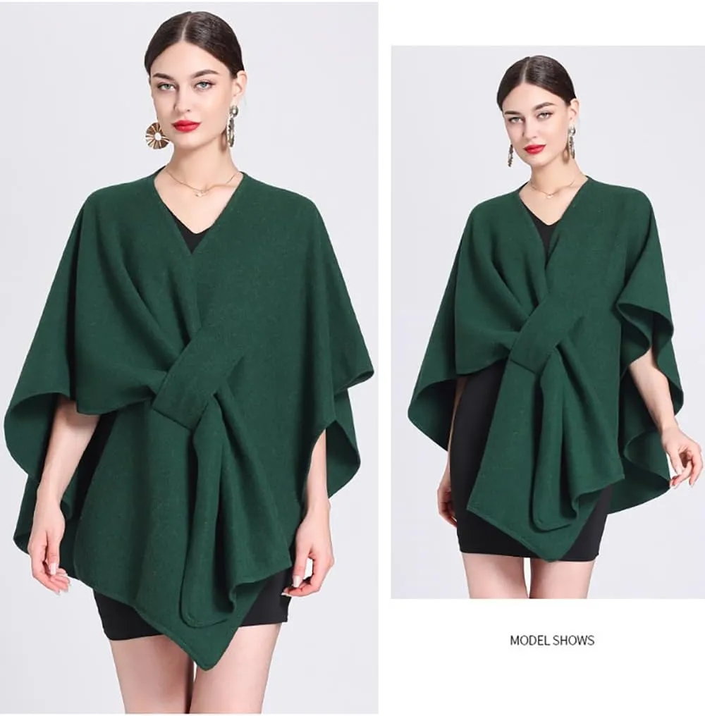 Women's Open Front Cardigan Shawls Elegant Solid Color Poncho Ruana Cape Plus Size Knit Wraps for Fall Winter