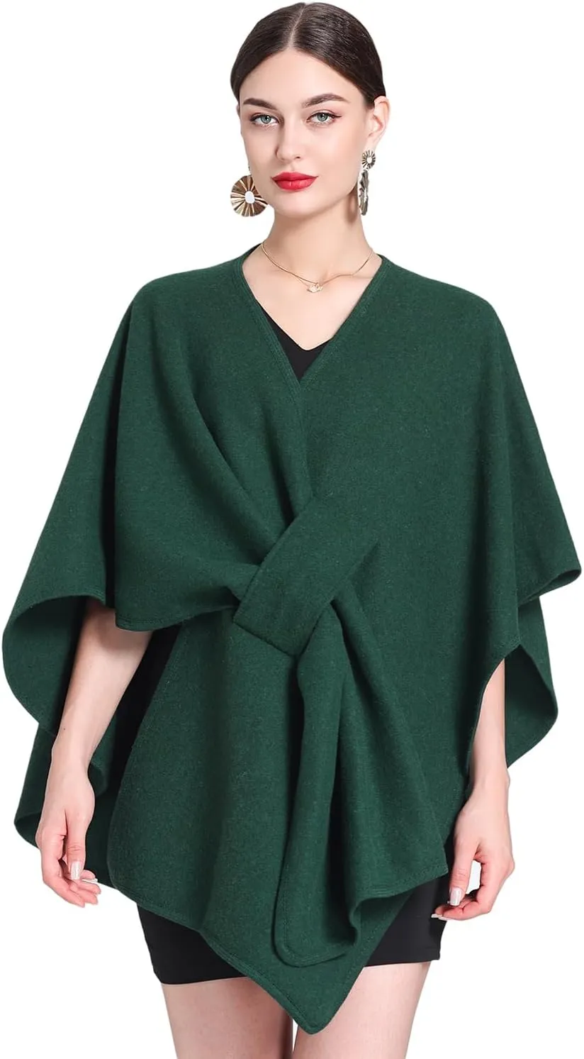 Women's Open Front Cardigan Shawls Elegant Solid Color Poncho Ruana Cape Plus Size Knit Wraps for Fall Winter