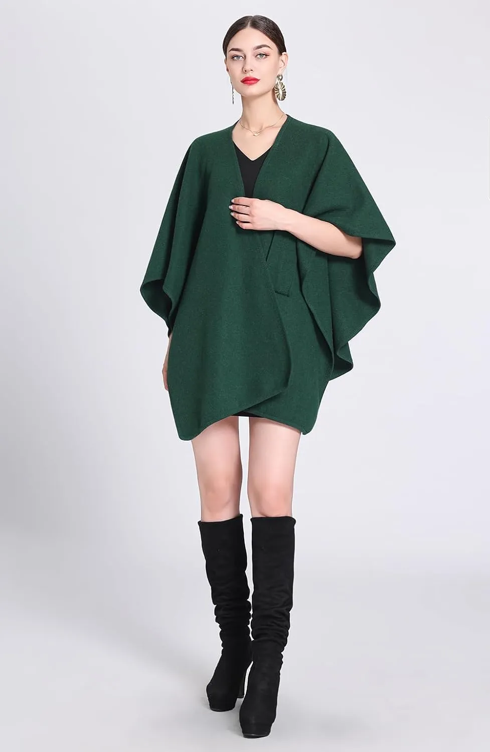 Women's Open Front Cardigan Shawls Elegant Solid Color Poncho Ruana Cape Plus Size Knit Wraps for Fall Winter