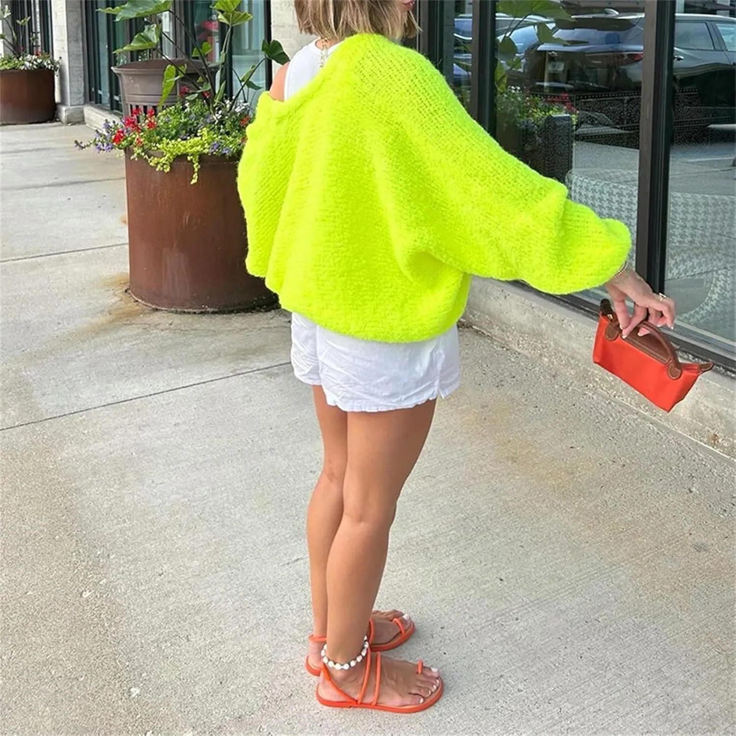 Women's Oversized Chunky Cardigan Deep V Neck Fuzzy Long Sleeve Button Down Closure Sweater Cardigan